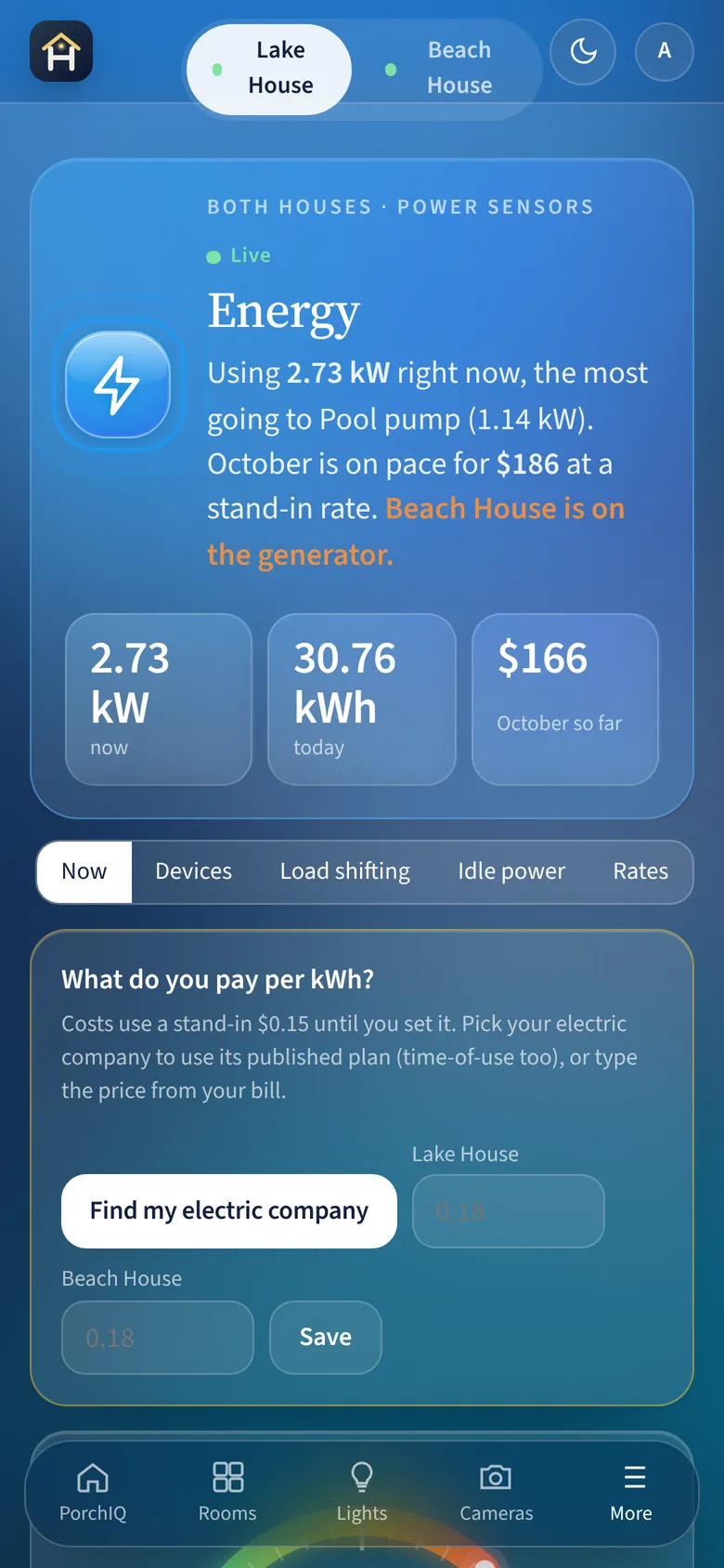 PorchIQ energy screen on a phone