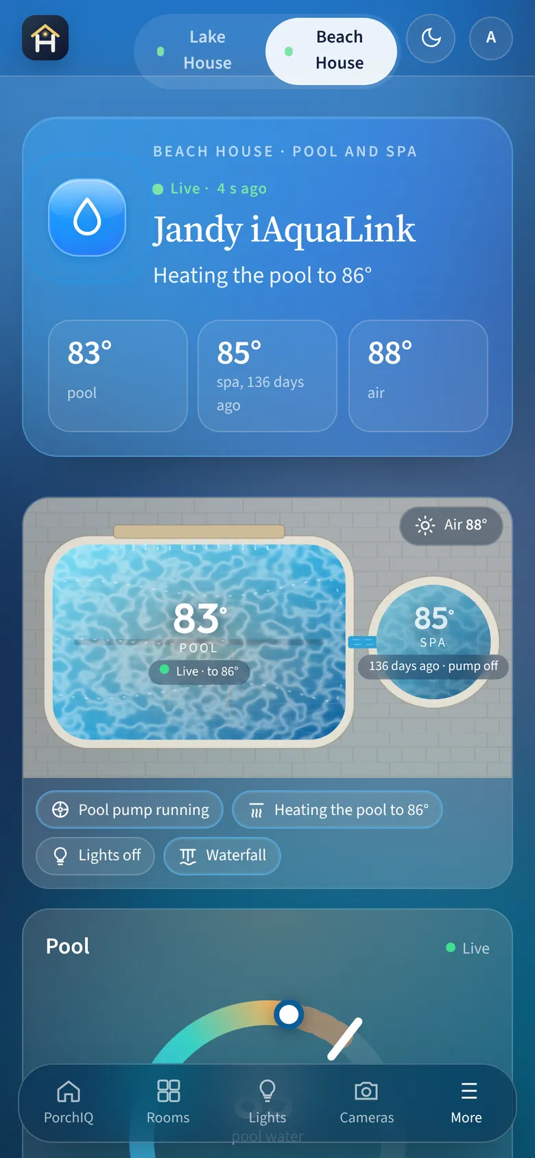 PorchIQ Pool & spa screen on a phone