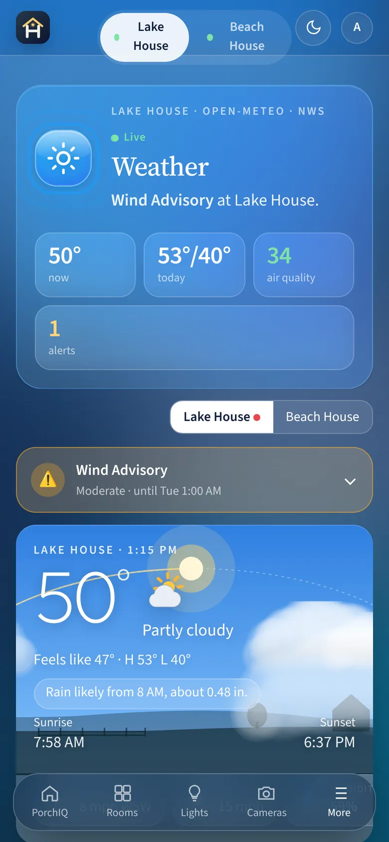 PorchIQ Weather screen on a phone